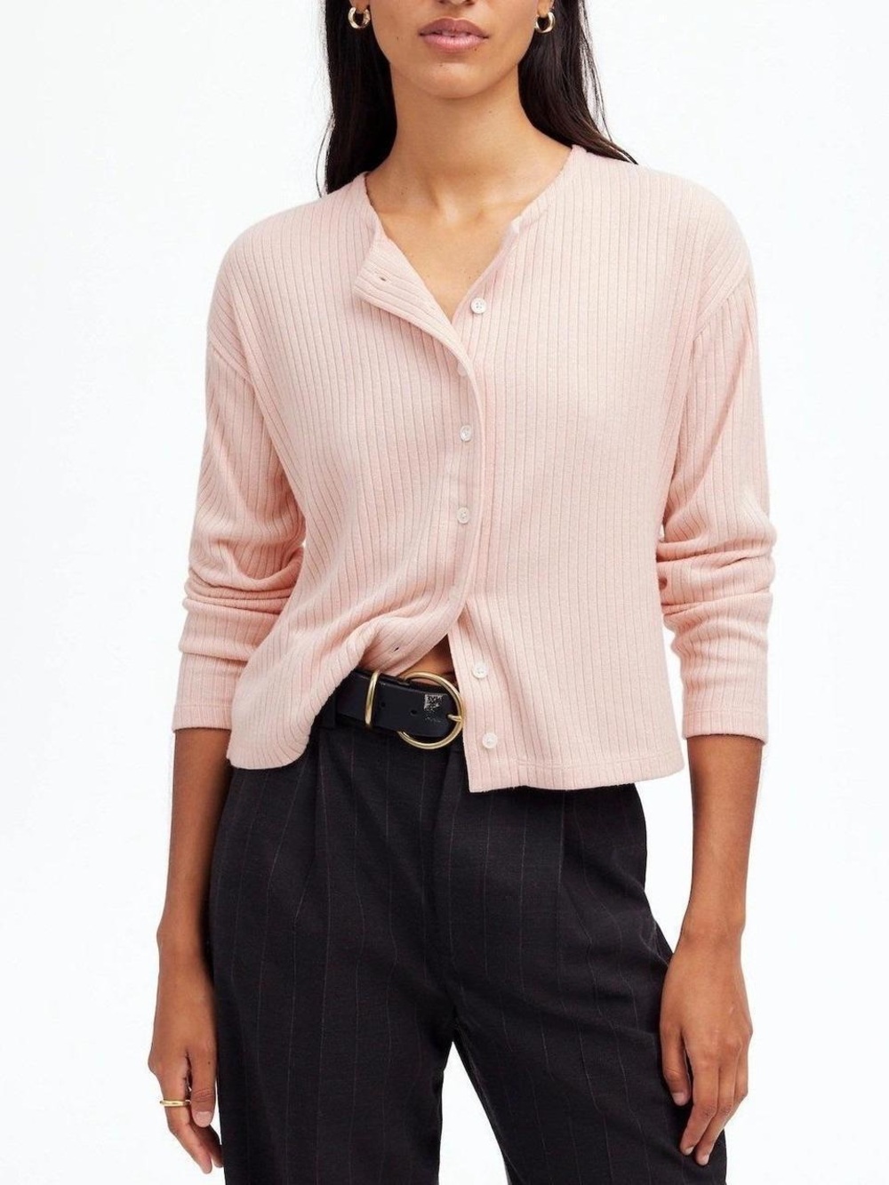 Madewell Ribbed Button-Front Pink Women's Cardigan